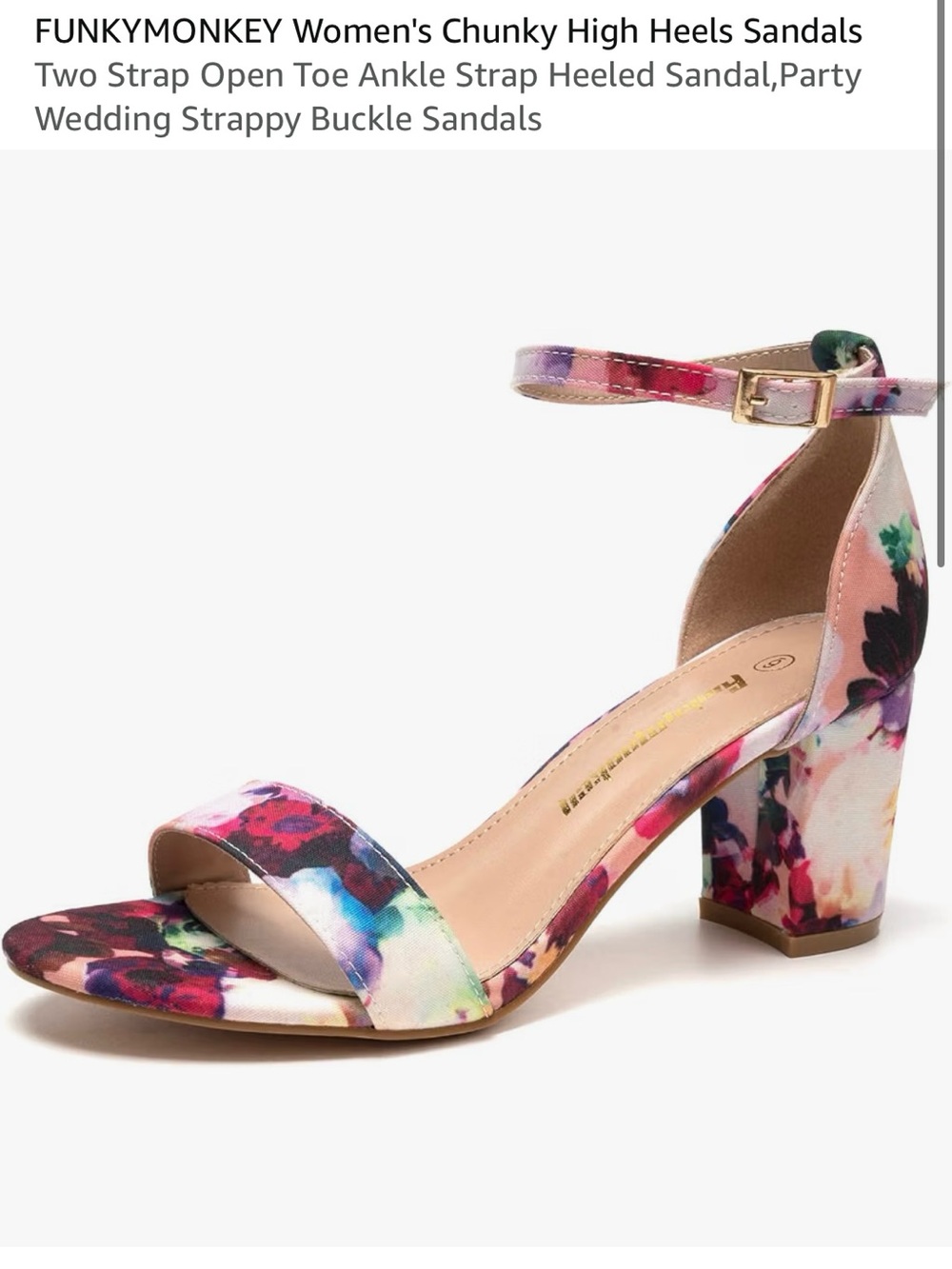 Dream Pairs Floral Ankle-Strap Block Heels - Pink Multi